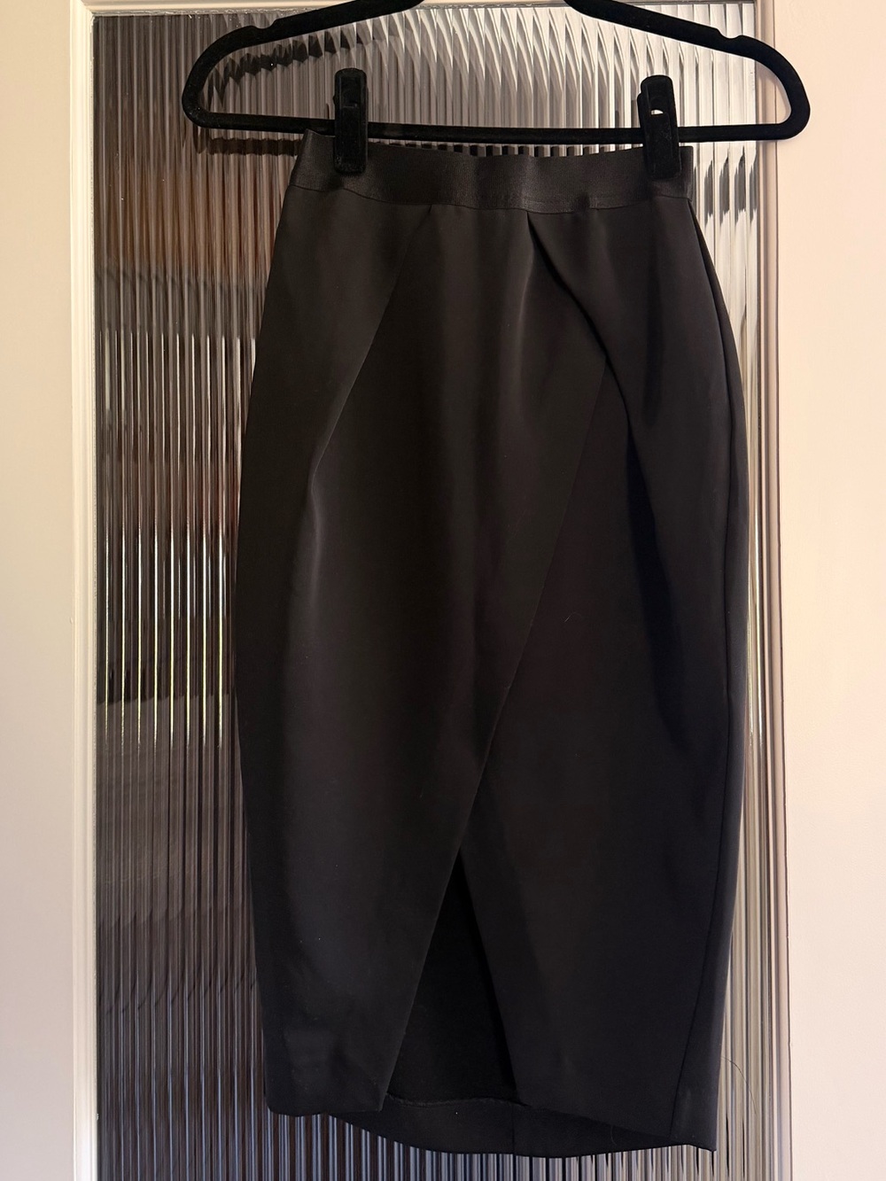 BEBE Black Wrap-Front Pencil Skirt, XS